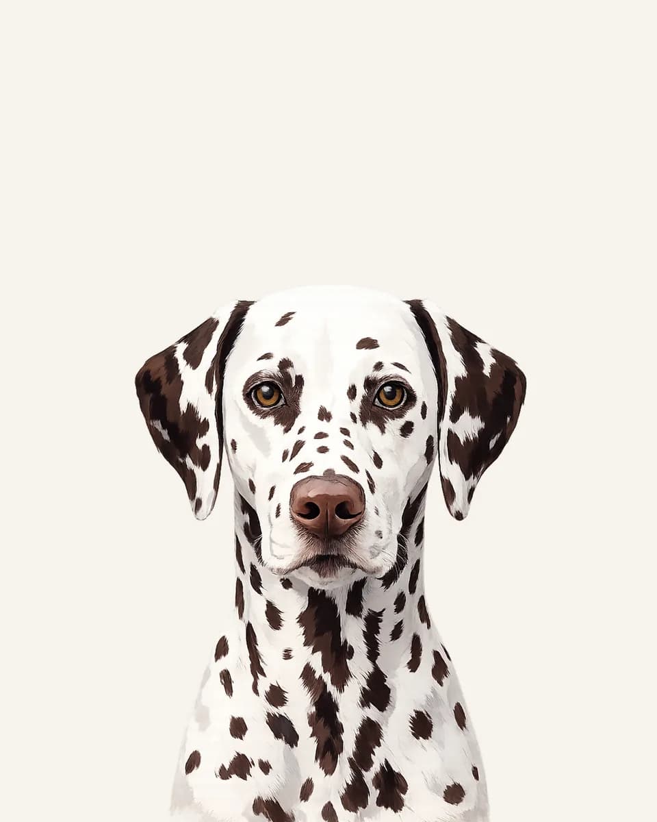 Memorial pet portrait of Spot, framed in solid wood